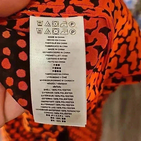 Womens Michael Kors Orange Black Print Peplum Knit Poly Top XS - Picture 3 of 4